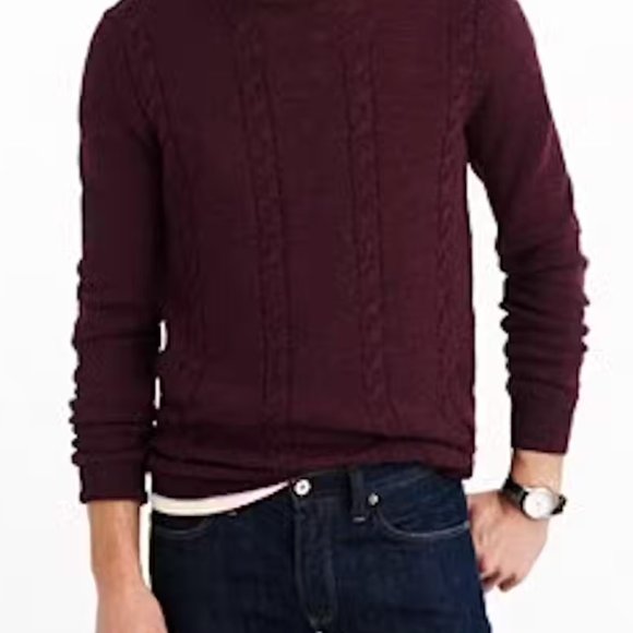 J Crew Men's Merino Wool Cable-Knit Sweater XL with Elbow Patches - Picture 2 of 3
